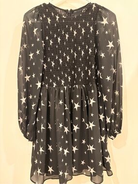 ASOS Black Star-Print Long-Sleeve Smocked Dress